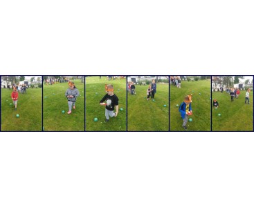 Zdjęcia przedstawiają jak dzieci pokonują slalom z jajkiem. - powiększ